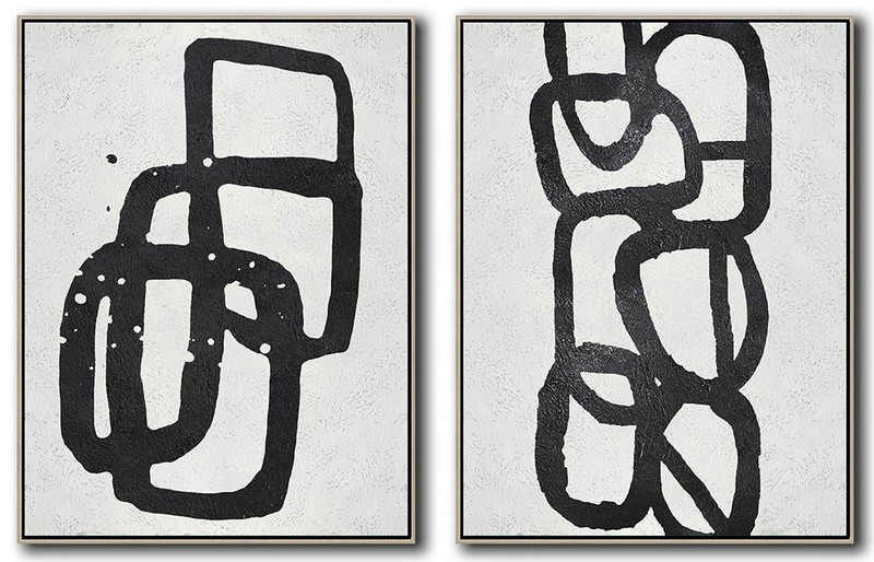 Abstract Painting Extra Large Canvas Art,Set Of 2 Minimal Painting On Canvas - Lounge Wall Decor